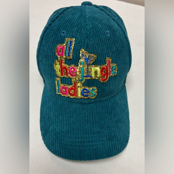 Teal Green Corduroy Cap with Colorful 'All the Jingle Ladies' Embroidery - Picture 1 of 5